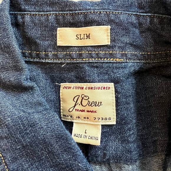 J Crew Indigo Cotton Chambray Womens Long Sleeve Button Down Shirt Preppy Large - Picture 4 of 7